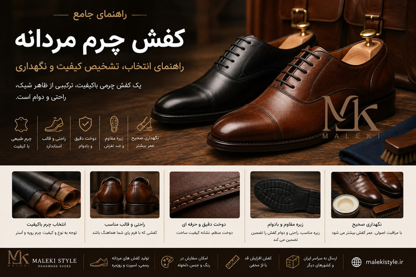 کفش چرم مردانه؛ راهنمای انتخاب، تشخیص کیفیت و نگهداری کفش چرمی